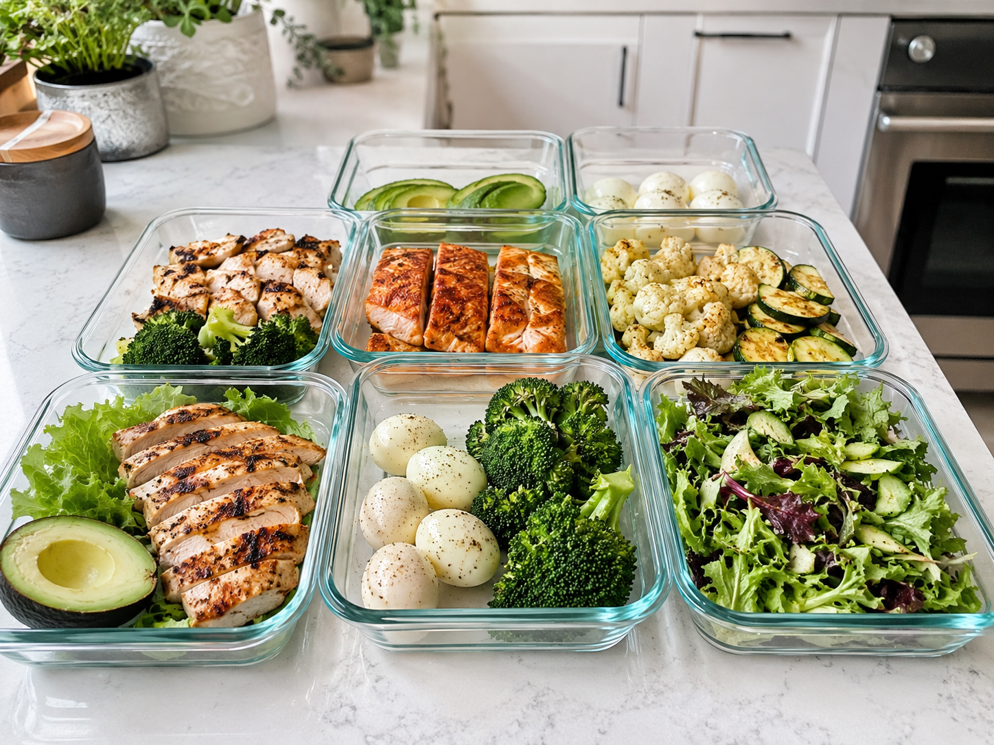 Seven-day keto meal plan for weight loss with chicken, salmon and low-carb vegetables