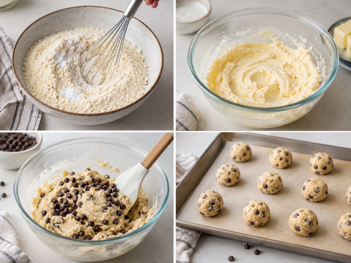 Step-by-step process for making almond flour keto chocolate chip cookie dough.
