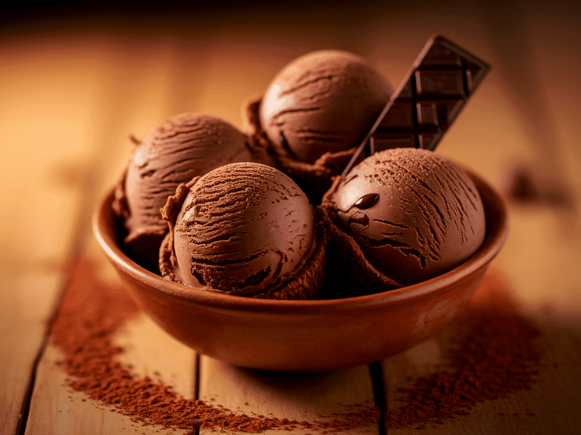 Scoops of chocolate ice cream in a bowl, professional food photography