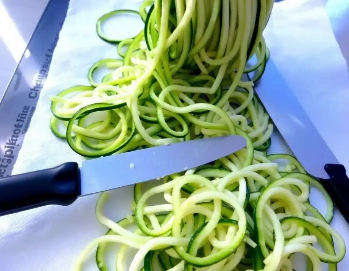 Prep the Zoodles Spiralize the zucchinis. Place them on a paper towel and sprinkle with a pinch of salt to draw out moisture. Pat dry after 5 minutes.