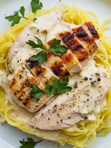Keto-Friendly Chicken Alfredo with Spaghetti Squash