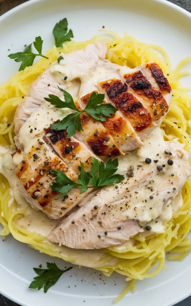 Keto-Friendly Chicken Alfredo with Spaghetti Squash