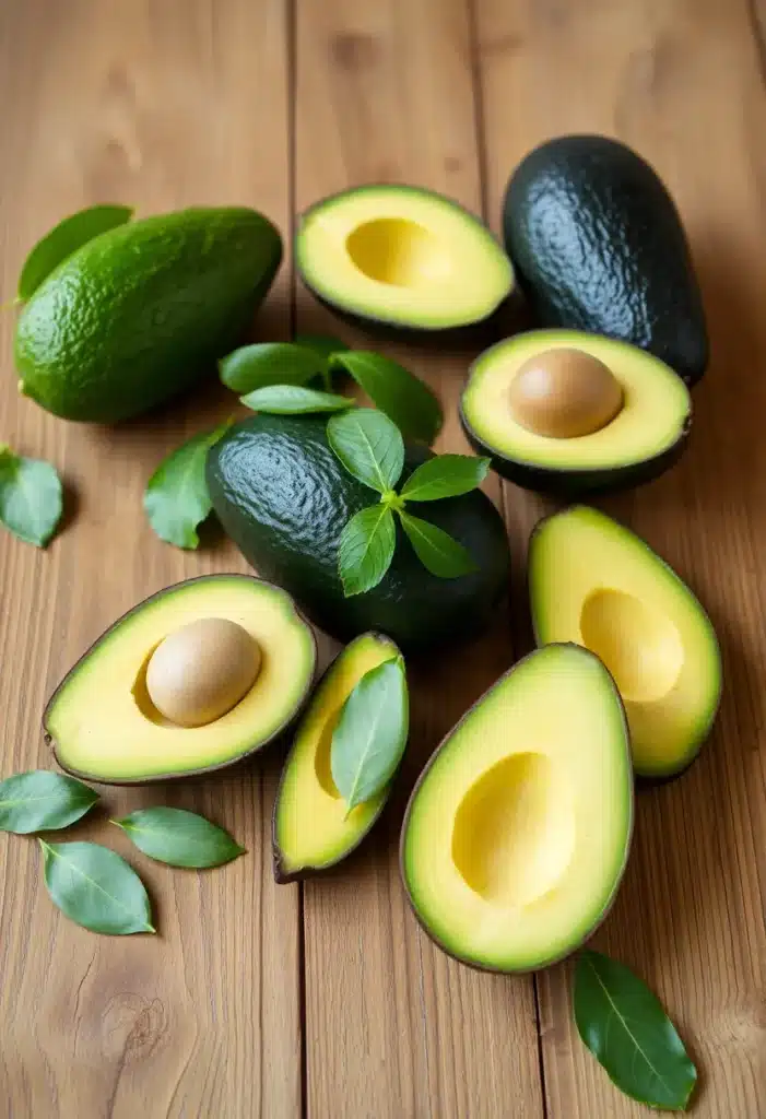 avocado fresh wooden table - Keto Avocado Chia Pudding