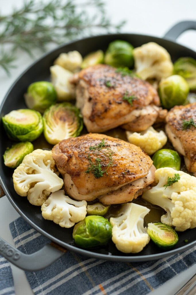 2. Chicken Thighs with Cauliflower & Brussels Sprouts