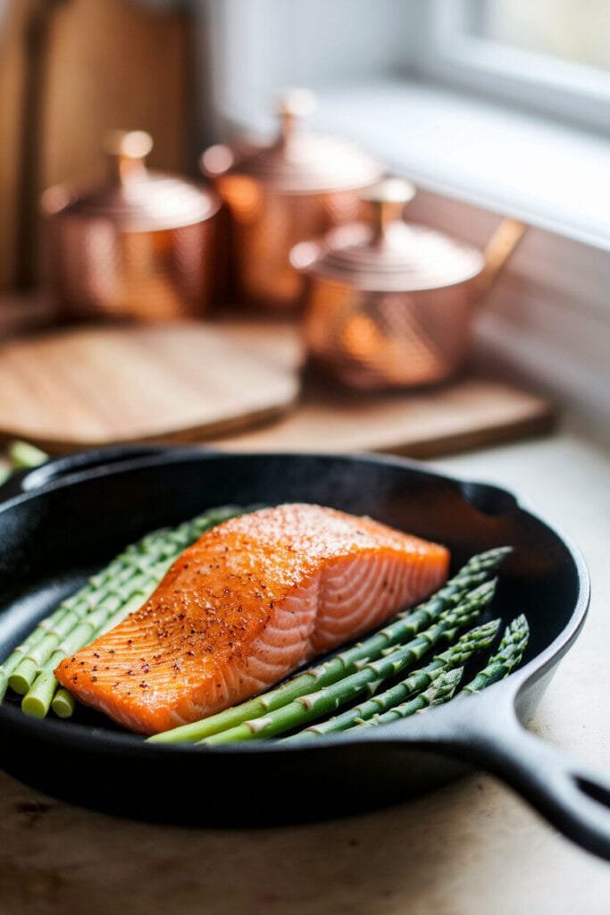 Keto Lemon Butter Salmon Skillet with Asparagus