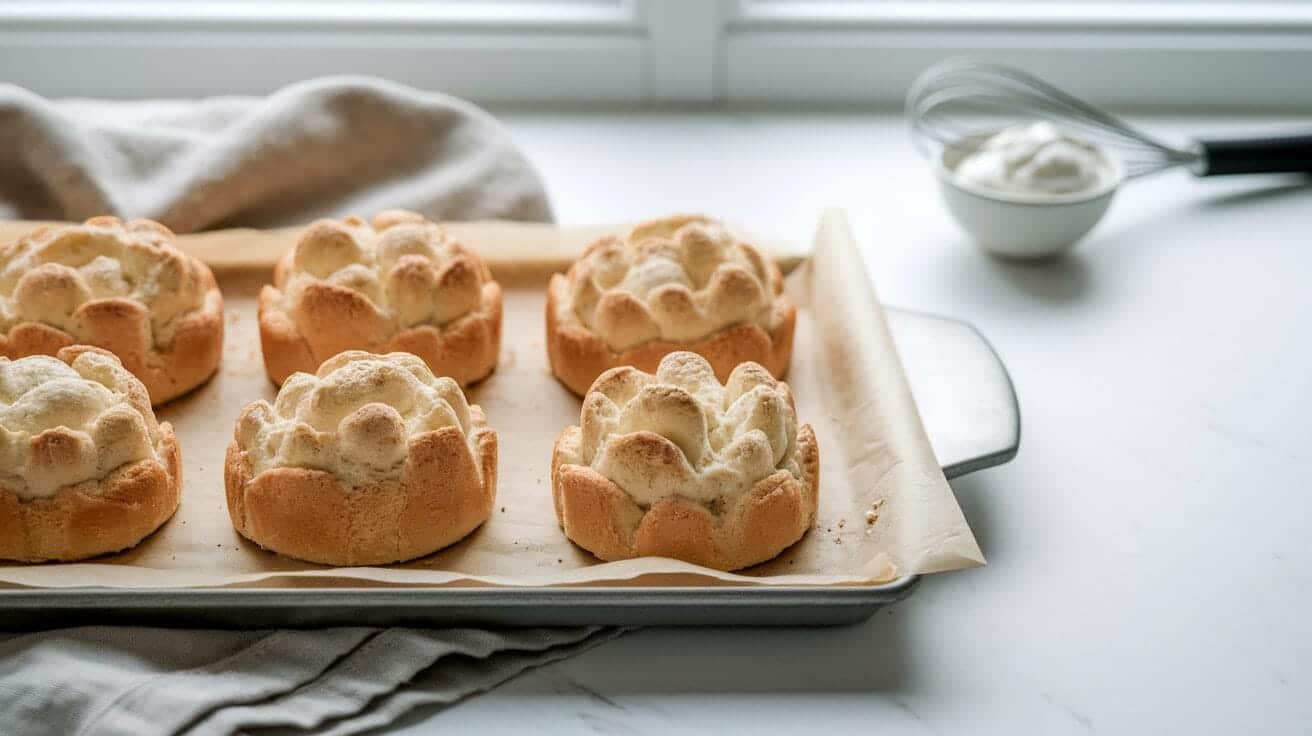 Golden cloud bread rounds on parchment, airy and light