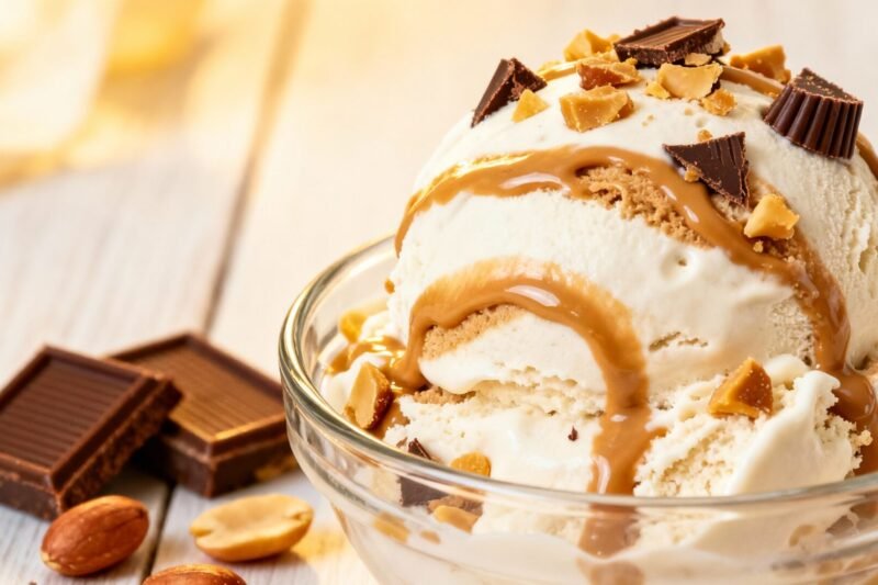 Peanut Butter Cup Keto Ice Cream with Chocolate Ribbons Peanut Butter Cup Keto Ice Cream with Chocolate Ribbons