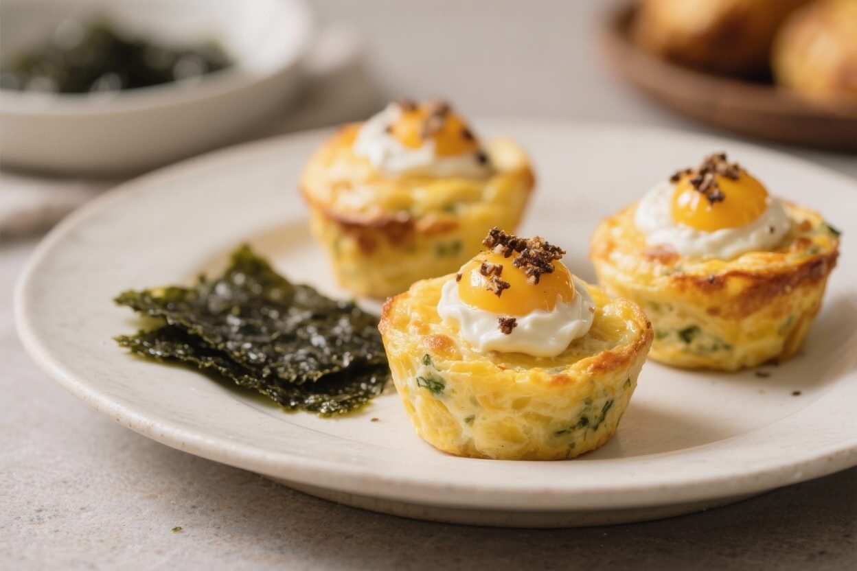 Japanese Tamago-Style Keto Egg Muffins With Truffle Mayo & Nori - A Savory, Low-Carb Breakfast Bite Japanese Tamago-Style Keto Egg Muffins With Truffle Mayo & Nori - A Savory, Low-Carb Breakfast Bite