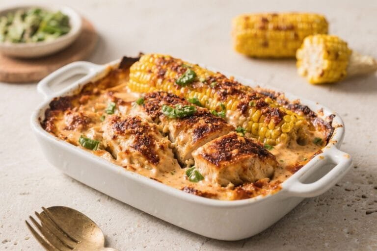 Keto Mexican Street Corn Chicken Bake With Creamy Chipotle Crust