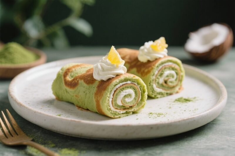Matcha Coconut Keto Pancake Rolls With Yuzu Cream Swirl – Light, Bright, and Low-Carb