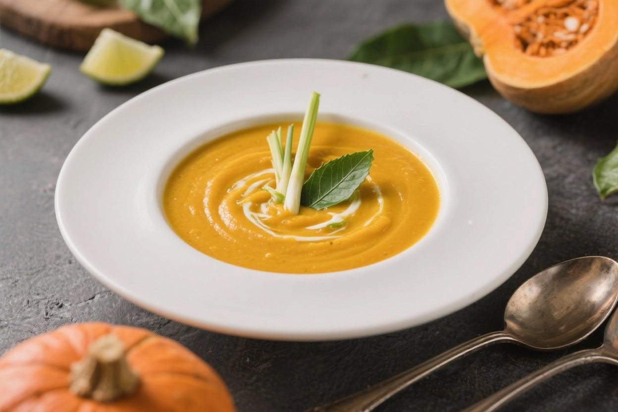 Keto Pumpkin Soup With Lemongrass and Lime Leaf - Bright, Creamy, and Comforting