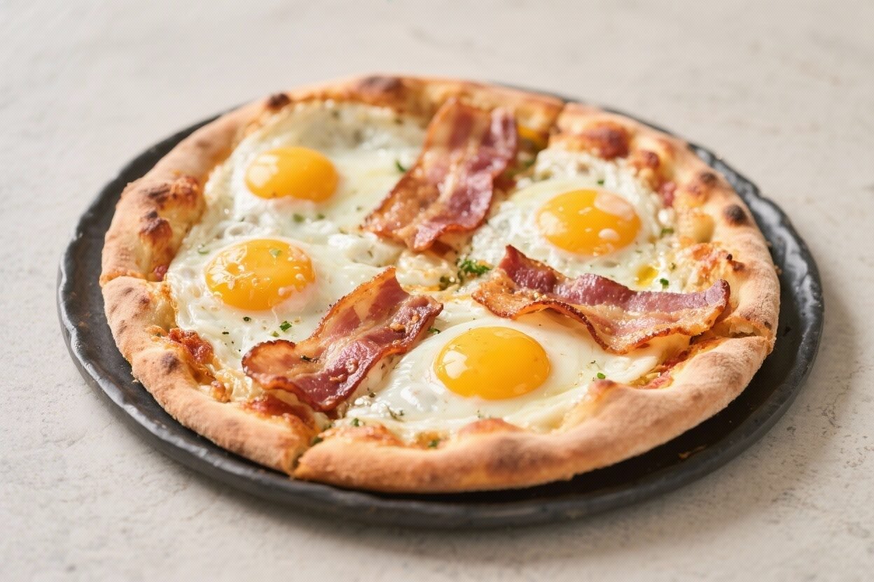 Breakfast Keto Pizza with Bacon and Eggs - A Satisfying Low-Carb Morning Favorite Breakfast Keto Pizza with Bacon and Eggs - A Satisfying Low-Carb Morning Favorite