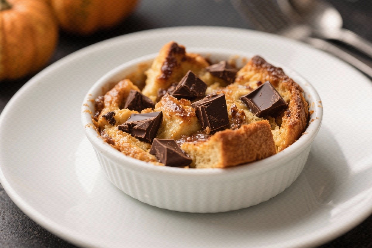Pumpkin Bread Pudding With Dark Chocolate Chunks - Cozy, Comforting, and Easy Pumpkin Bread Pudding With Dark Chocolate Chunks - Cozy, Comforting, and Easy