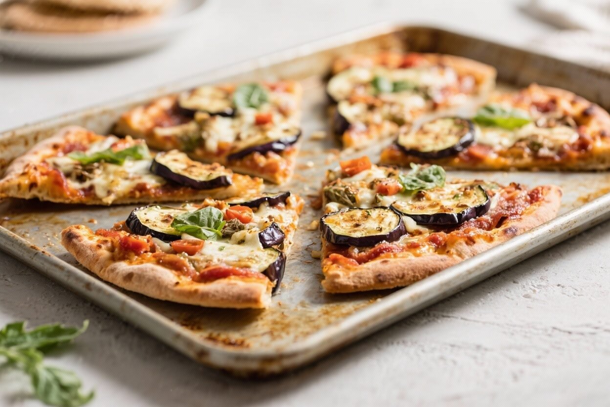 Eggplant Sheet Pan Keto Pizza, No Soggy Slices - Crispy, Cheesy, Crowd-Friendly Eggplant Sheet Pan Keto Pizza