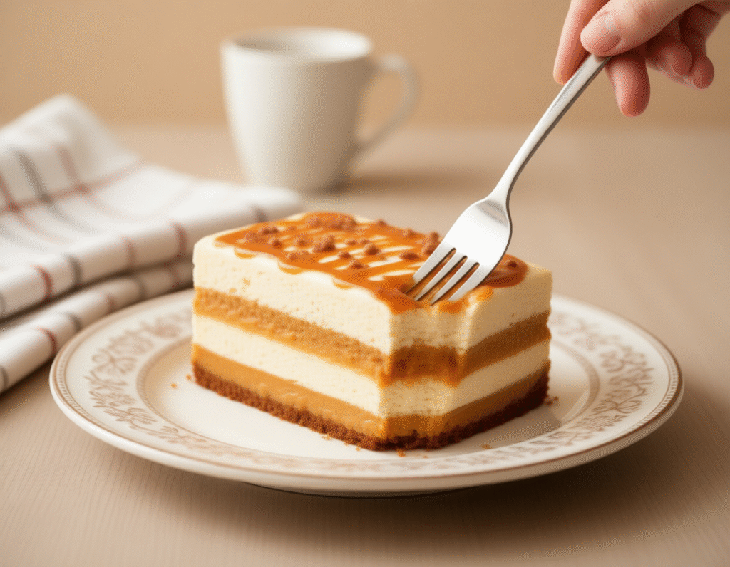 Pumpkin Cheesecake Lasagna: The Ultimate 4-Layer Holiday Showstopper (That’s Shockingly Easy!) Close-up of a slice of Pumpkin Cheesecake Lasagna
