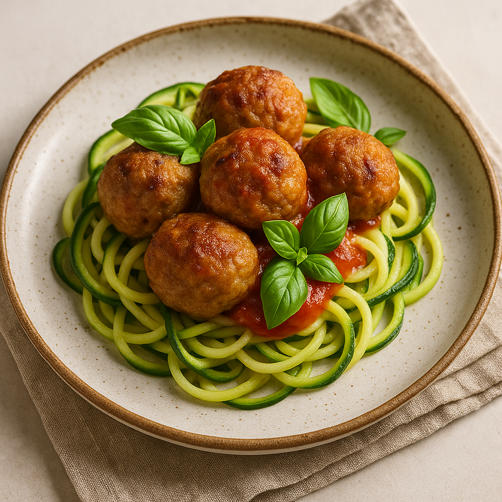 zucchini noodles - keto meatballs