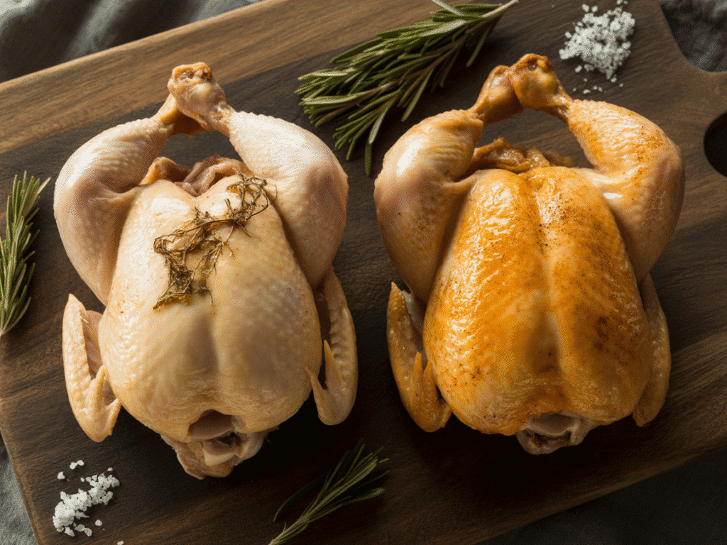 A comparison image showing dry overcooked chicken next to juicy perfectly cooked chicken.
Aspect Ratio: 4:3 (Horizontal)