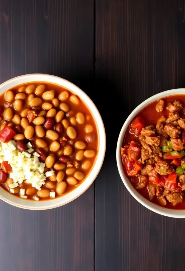 Two bowls of chili comparison—traditional bean chili vs keto no-bean chili